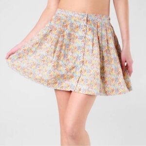 Free People Ditsy Floral Fabric Covered Button Down Skirt Pockets Pleated Lined